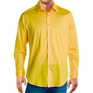 Alfani Mens Yellow Slim Fit Stretch Collar Dress Shirt M 15-15 1/2, 32/33